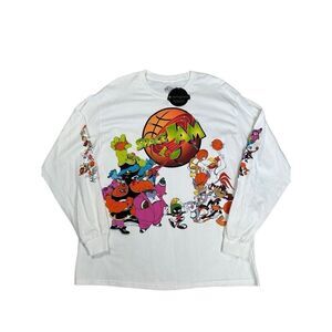 NWT PacSun Men’s XL Space Jam Graphic Tee Long Sleeve T-Shirt White/Multi Cotton